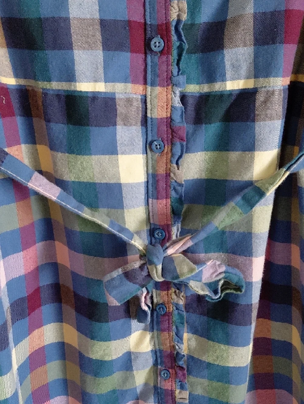 Gap Kids Colorful Multicolored Plaid Shirt Dress Belted Tie Waist Button Down